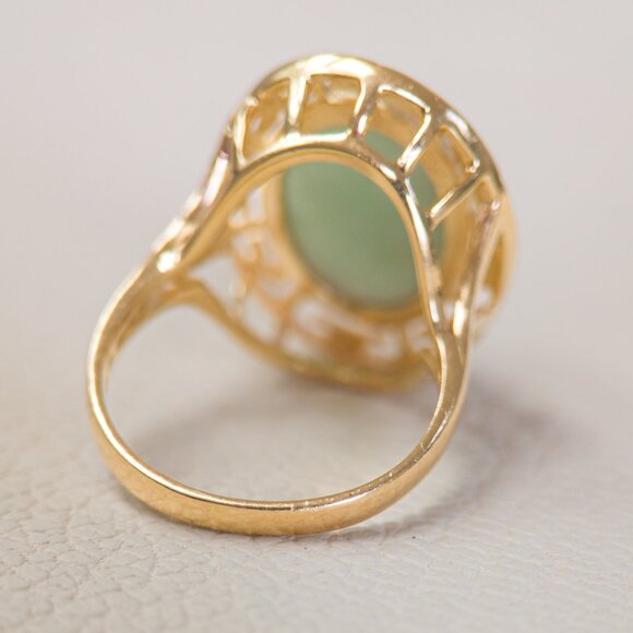 14K Gold & Jade Statement Ring — Signed WW BRZ - Picture 5 of 10